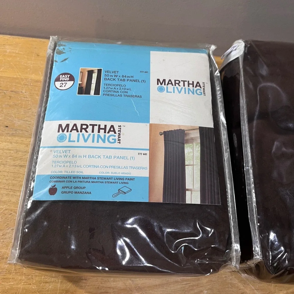 Martha Stewart Living Velvet Back Tab Curtain Panels 50x84 Tilled Soil Brown 2pk